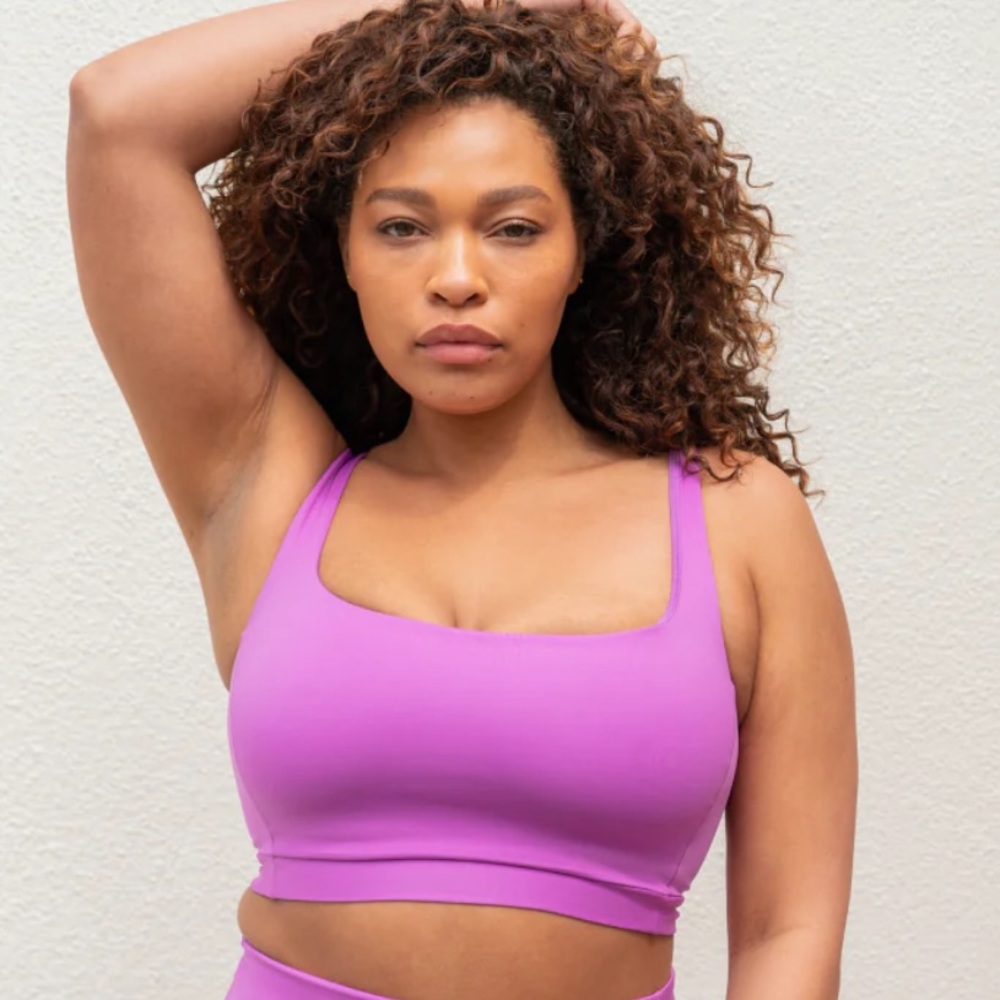 NWOT Left On Friday Top Shelf Punch Purple Square Neckline Swim Top
